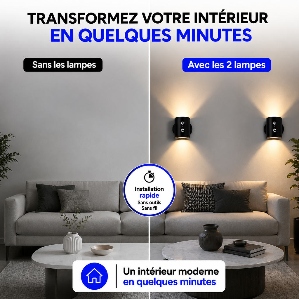 Lampe Murale Rechargeable – Double Éclairage Haut & Bas (Lot de 2 Lampes)