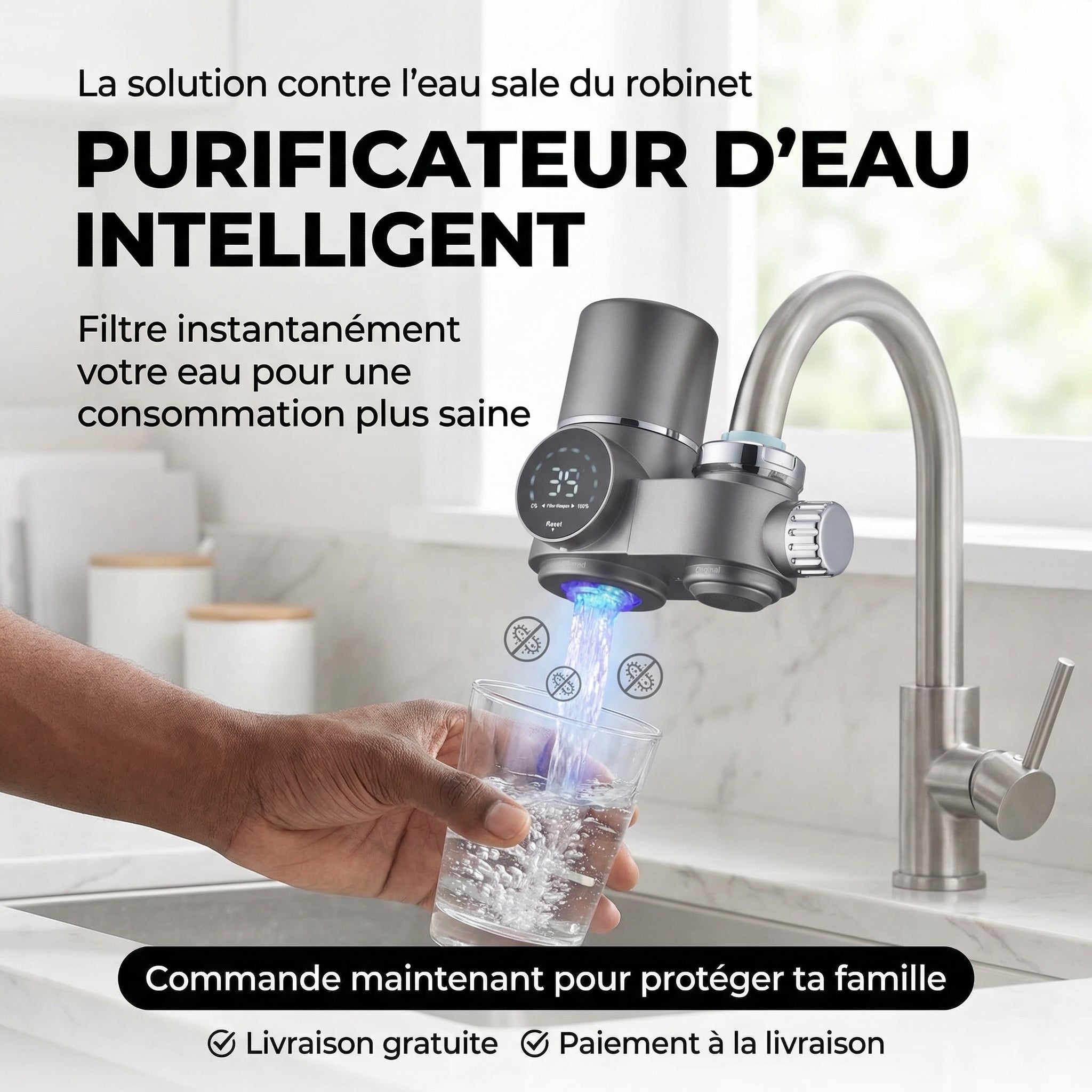 Purificateur d'eau de robinet intelligent - Avec Rayon UV