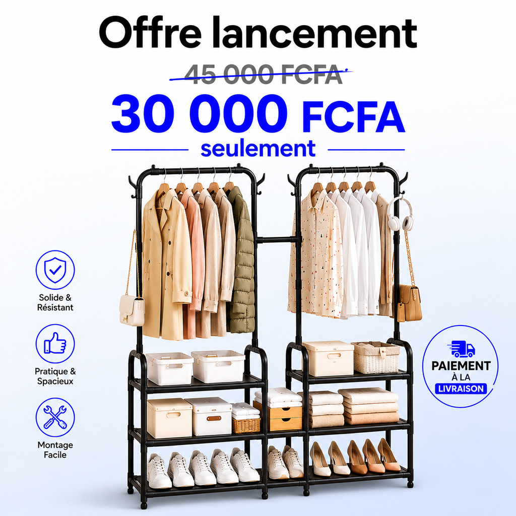 Dressing 3-en-1 | Rangez vêtements, chaussures et accessoires facilement