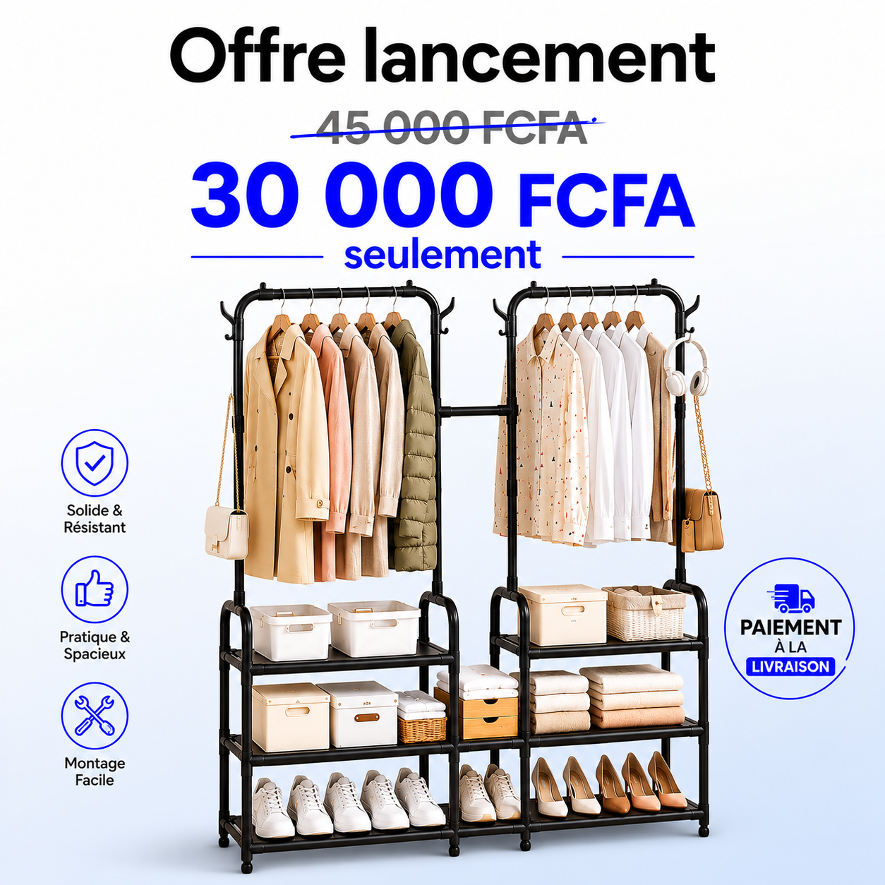 Dressing 3-en-1 | Rangez vêtements, chaussures et accessoires facilement