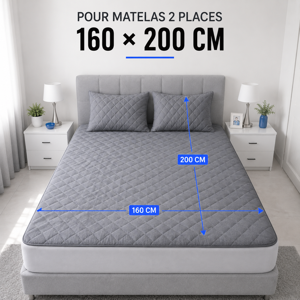 Protège-Matelas Imperméable + 2 Couvre-Oreillers Offerts – Pour lit de 2 Places