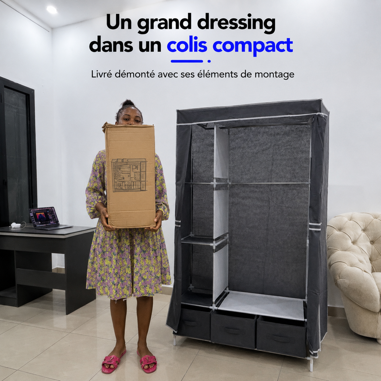 Dressing Grande Capacité™ avec Penderie, Étagères & 3 Tiroirs