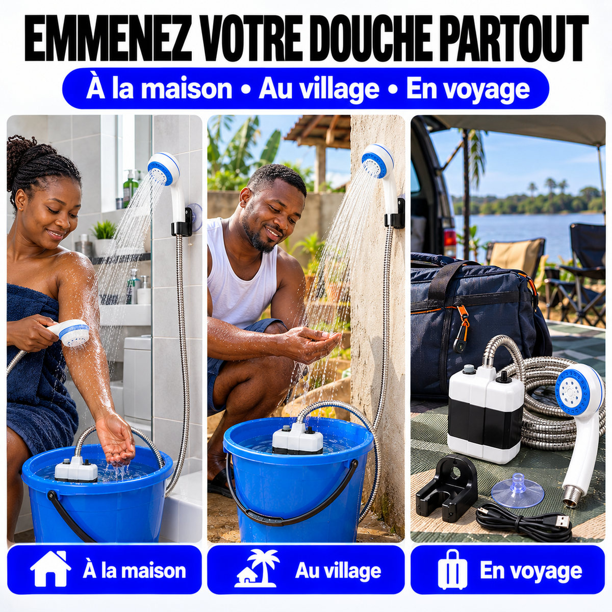 Douche Portable Rechargeable™ – Transformez votre seau en douche !