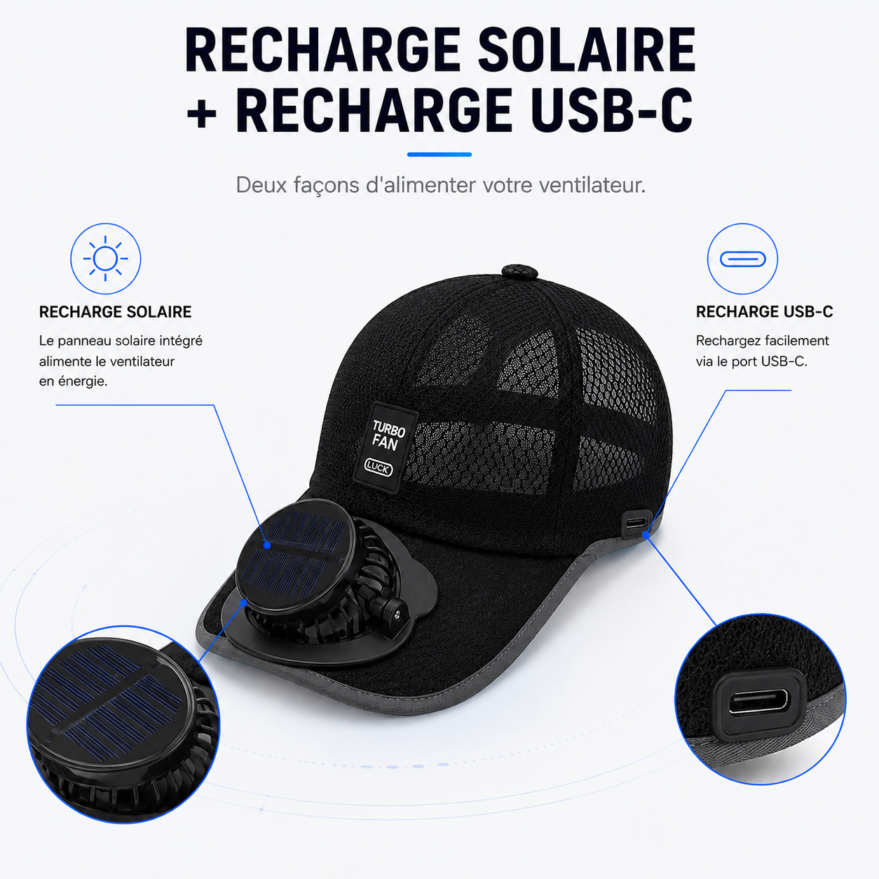 Casquette Anti-Chaleur – avec Ventilateur Solaire Rechargeable™