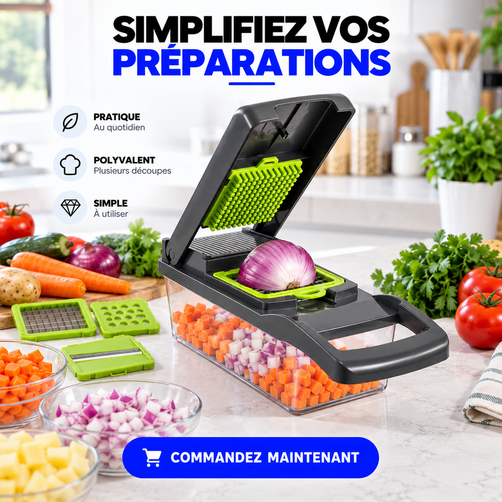 Coupe-Légumes Multifonction™ – Tranche, Râpe & Découpe en Quelques Gestes