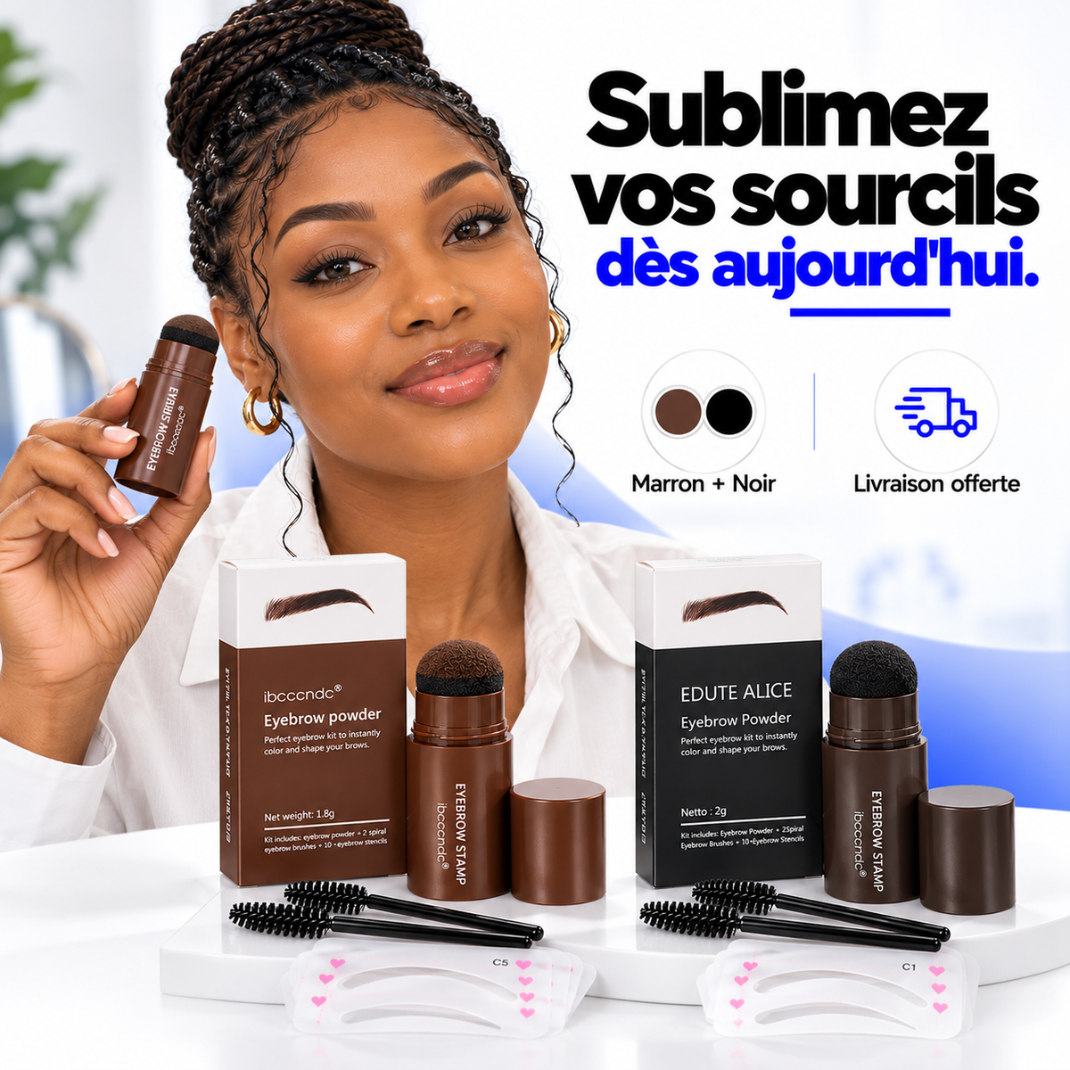 Kit Tampon à Sourcils Pro™ – Sourcils Parfaitement Dessinés en Quelques Gestes | Marron + Noir