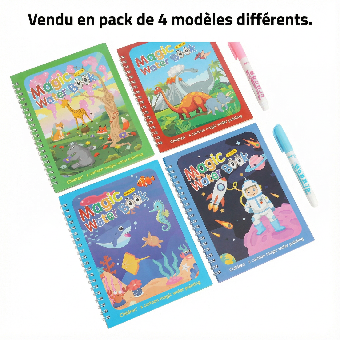 Pack 4 Livres Magiques à l’Eau – Coloriage Réutilisable à l’Infini