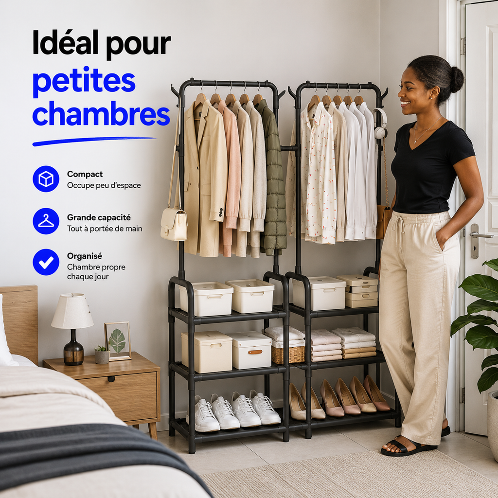Dressing 3-en-1 | Rangez vêtements, chaussures et accessoires facilement