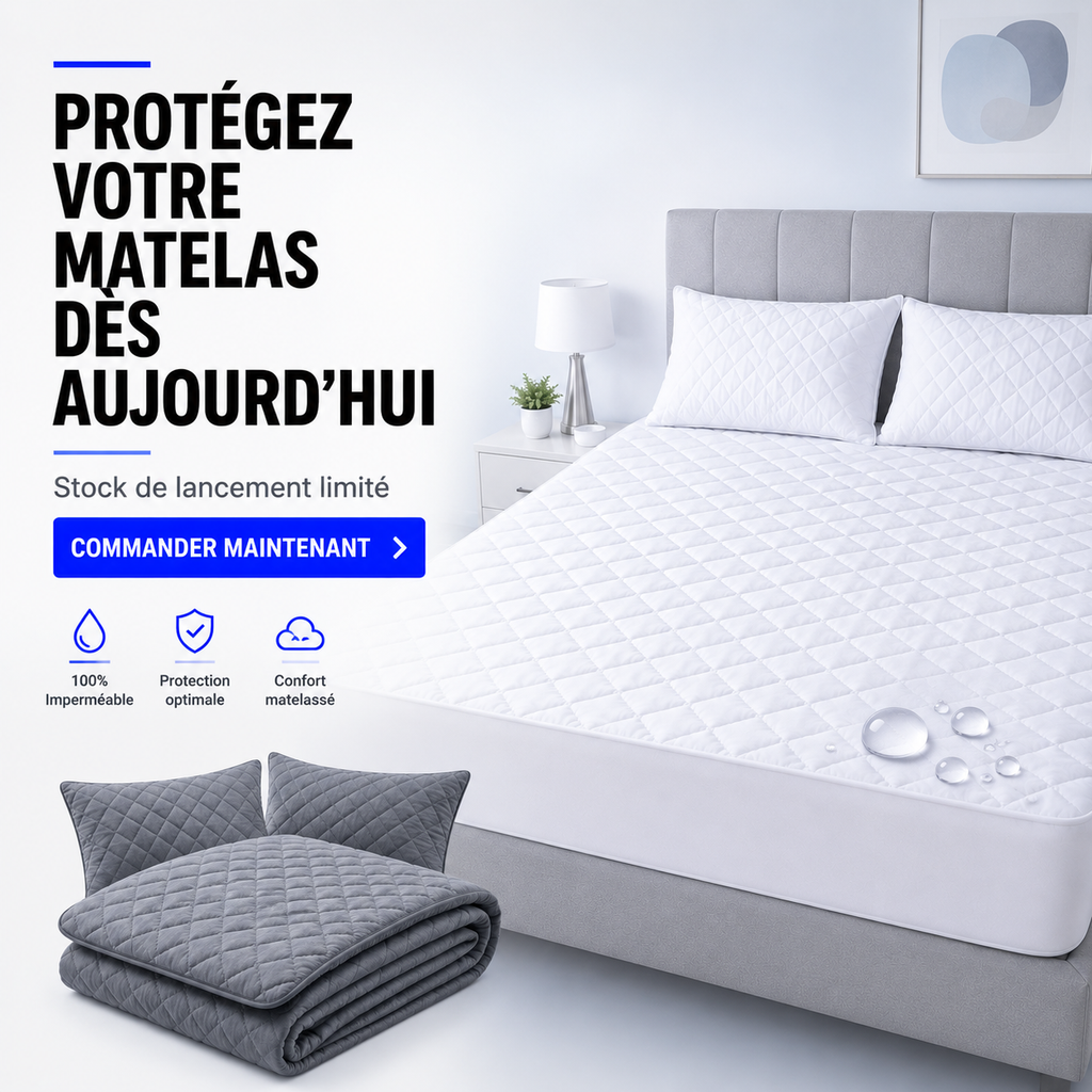 Protège-Matelas Imperméable + 2 Couvre-Oreillers Offerts – Pour lit de 2 Places