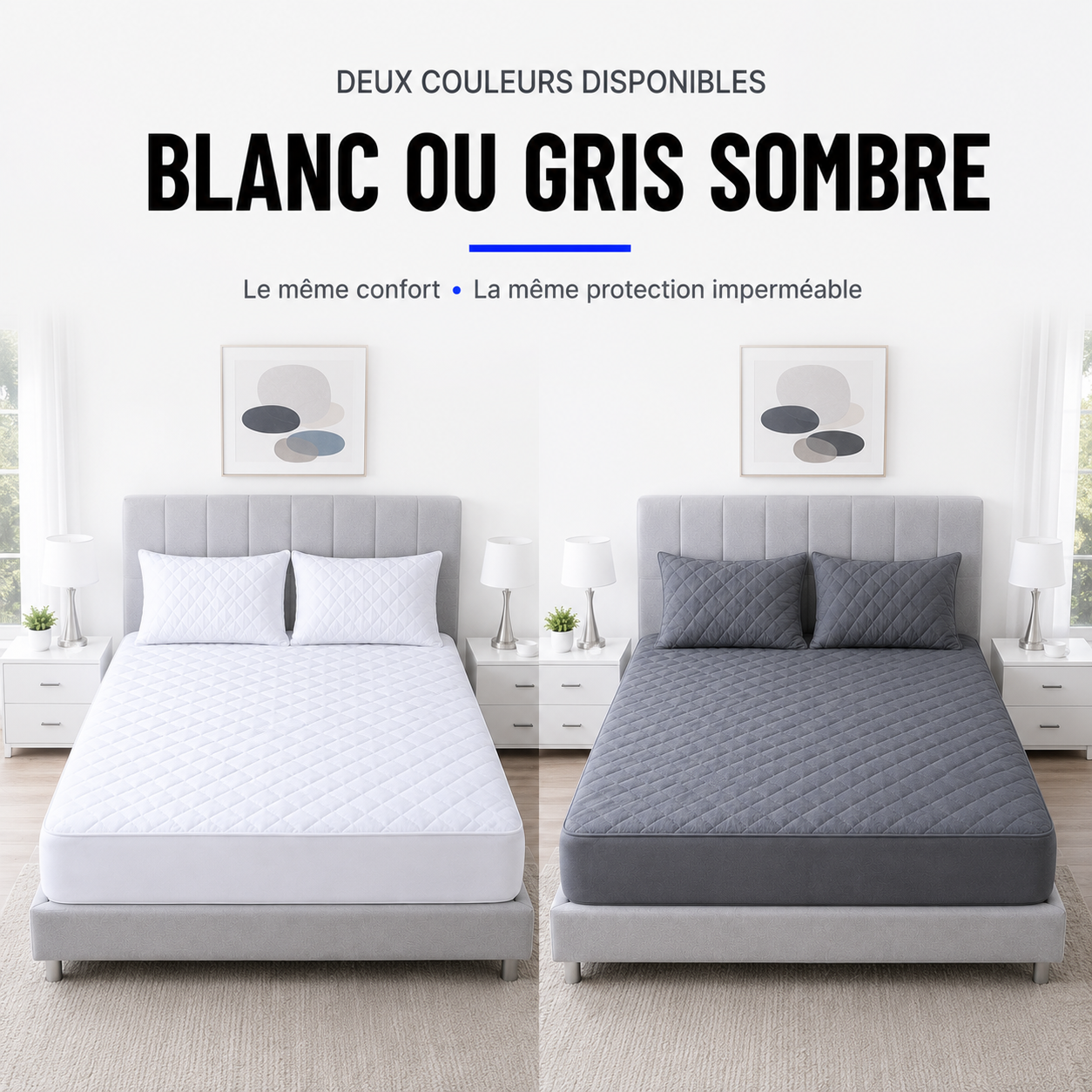 Protège-Matelas Imperméable + 2 Couvre-Oreillers Offerts – Pour lit de 2 Places