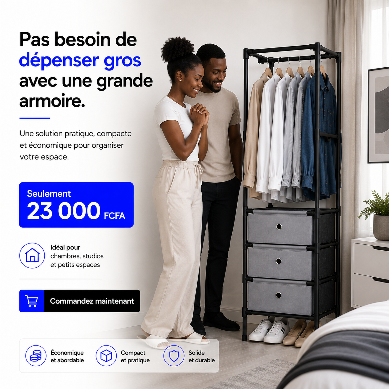 Dressing compact multifonction — Rangez vos vêtements, chaussures, sans encombrer