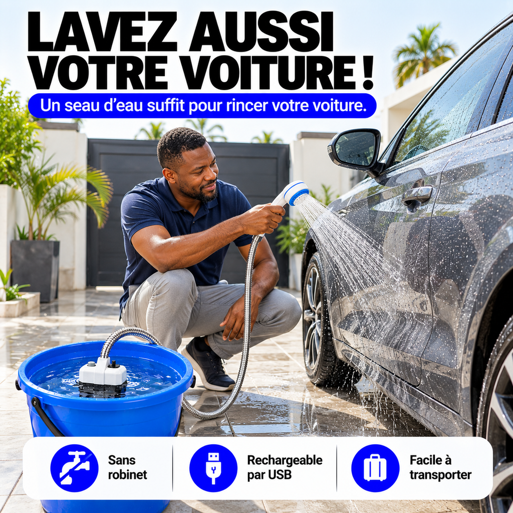 Douche Portable Rechargeable™ – Transformez votre seau en douche !