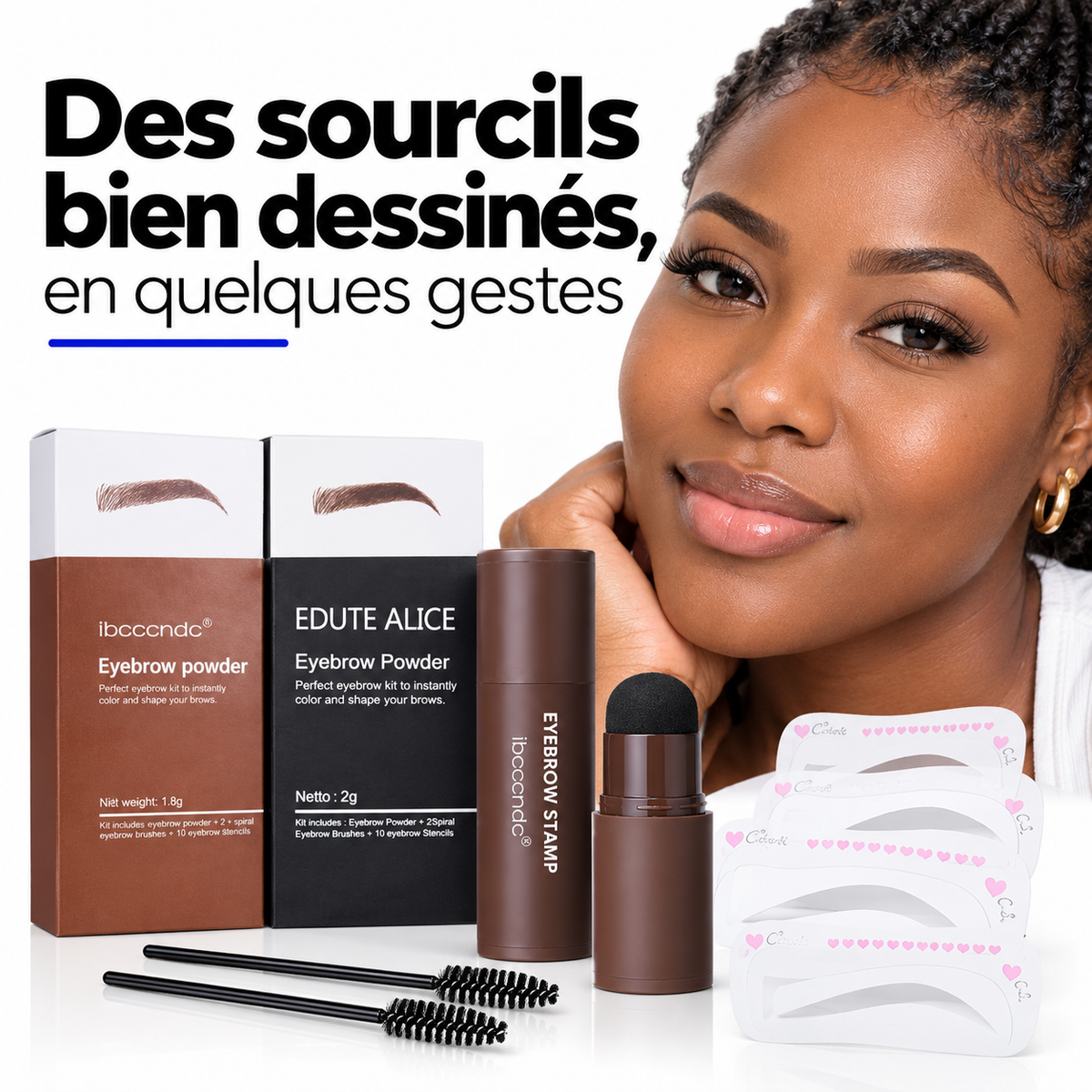 Kit Tampon à Sourcils Pro™ – Sourcils Parfaitement Dessinés en Quelques Gestes | Marron + Noir