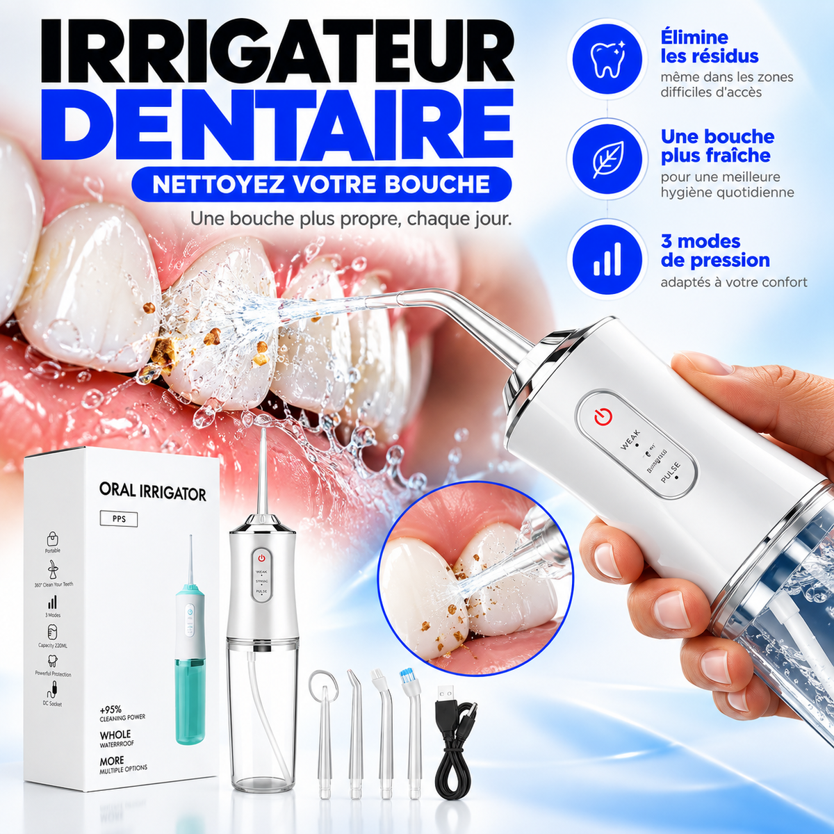 Irrigateur Dentaire - Nettoyez vos dents comme chez le dentiste