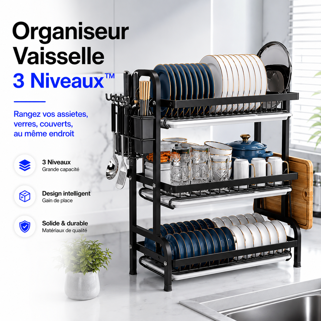 Organiseur Vaisselle Multifonction 3 Niveaux™