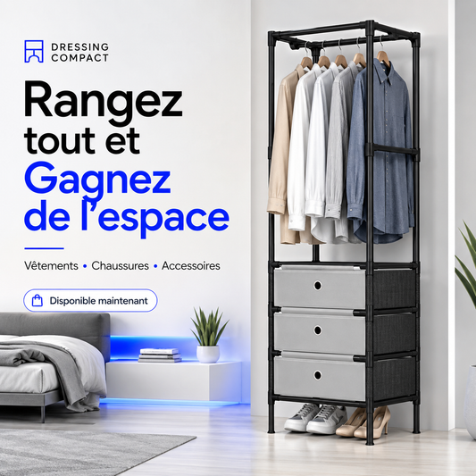 Dressing compact multifonction — Rangez vos vêtements, chaussures, sans encombrer votre chambre