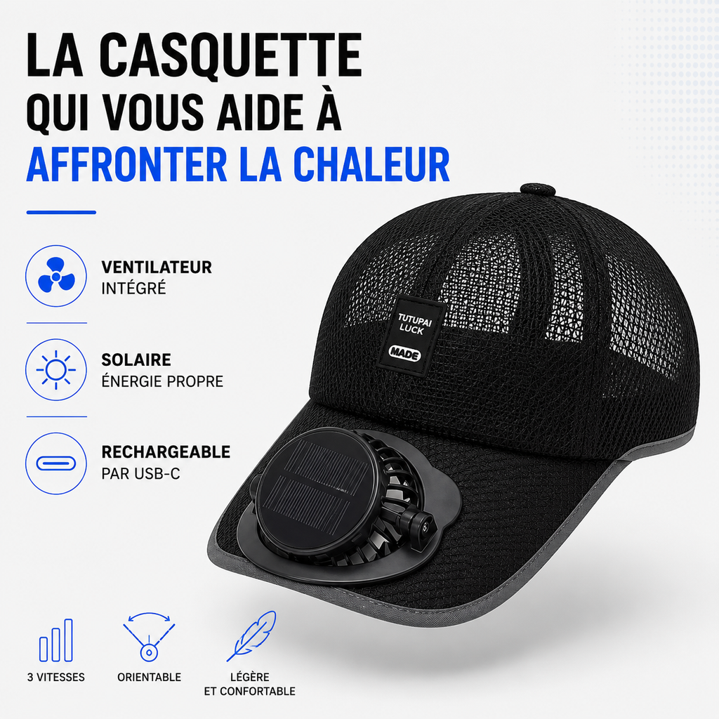 Casquette Anti-Chaleur – avec Ventilateur Solaire Rechargeable™