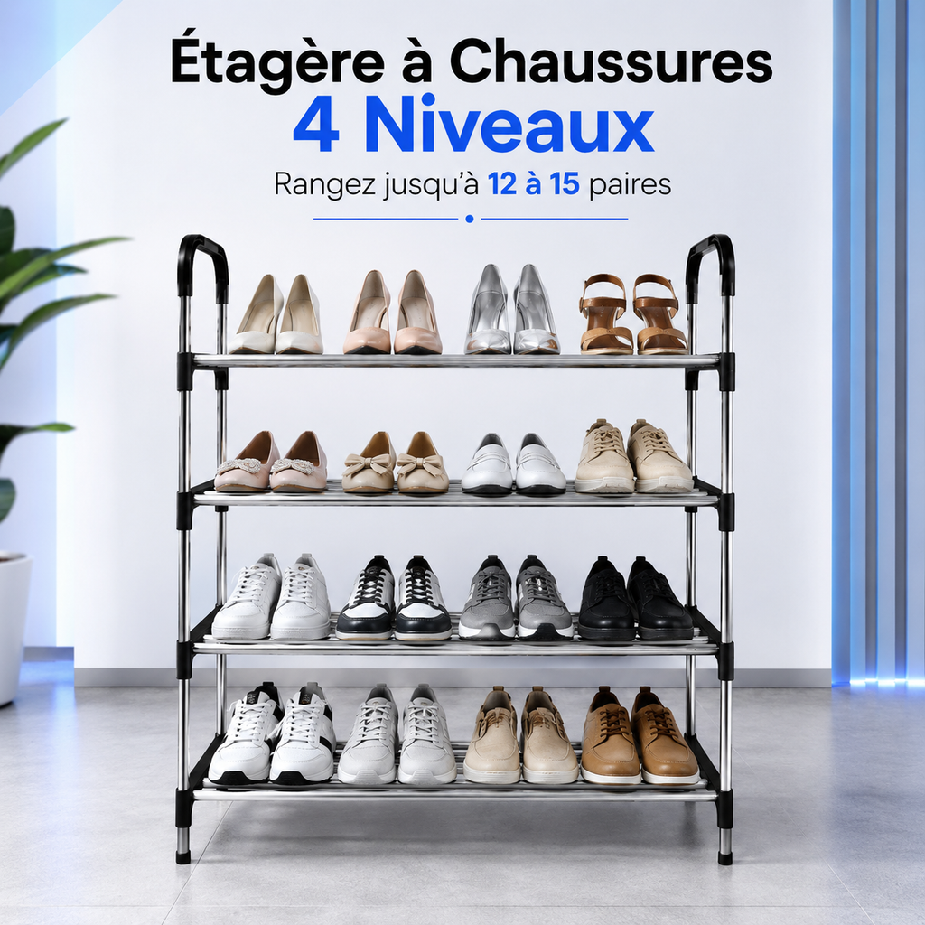 Étagère à Chaussures Gain de Place 4 Niveaux™
