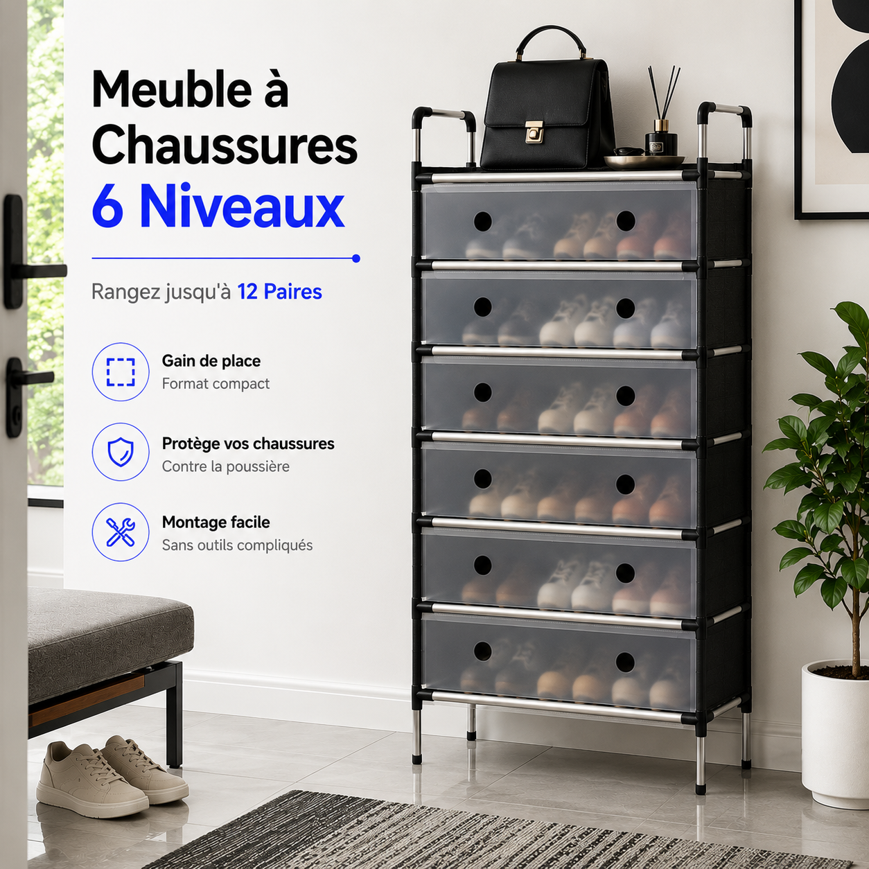 Meuble à Chaussures Gain de Place™ – 6 Compartiments