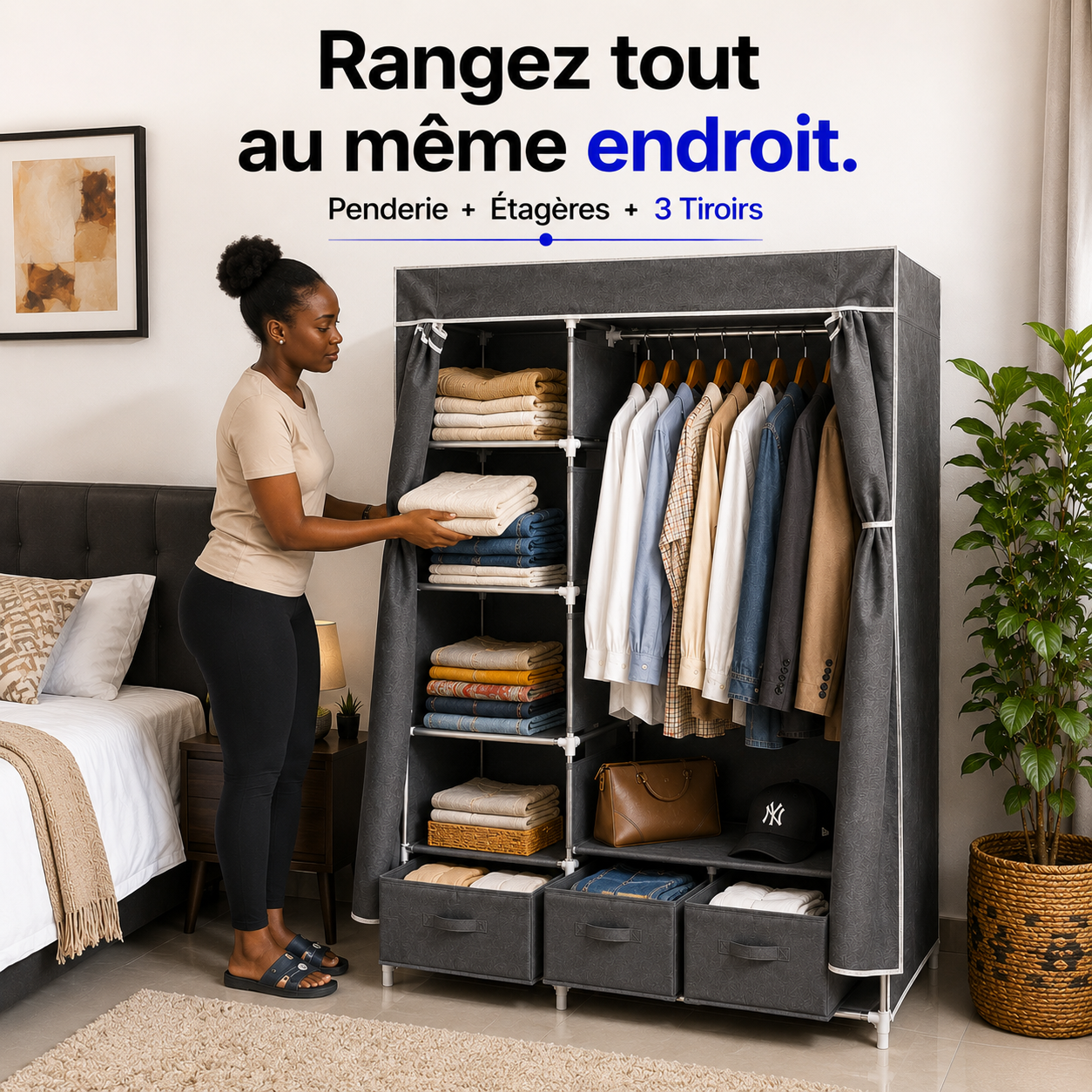 Dressing Grande Capacité™ avec Penderie, Étagères & 3 Tiroirs
