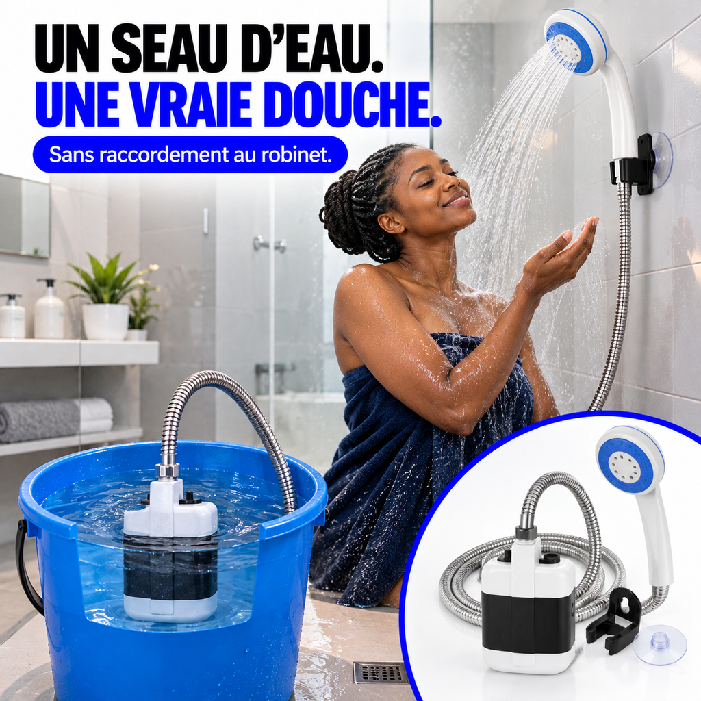 Douche Portable Rechargeable™ – Transformez votre seau en douche !