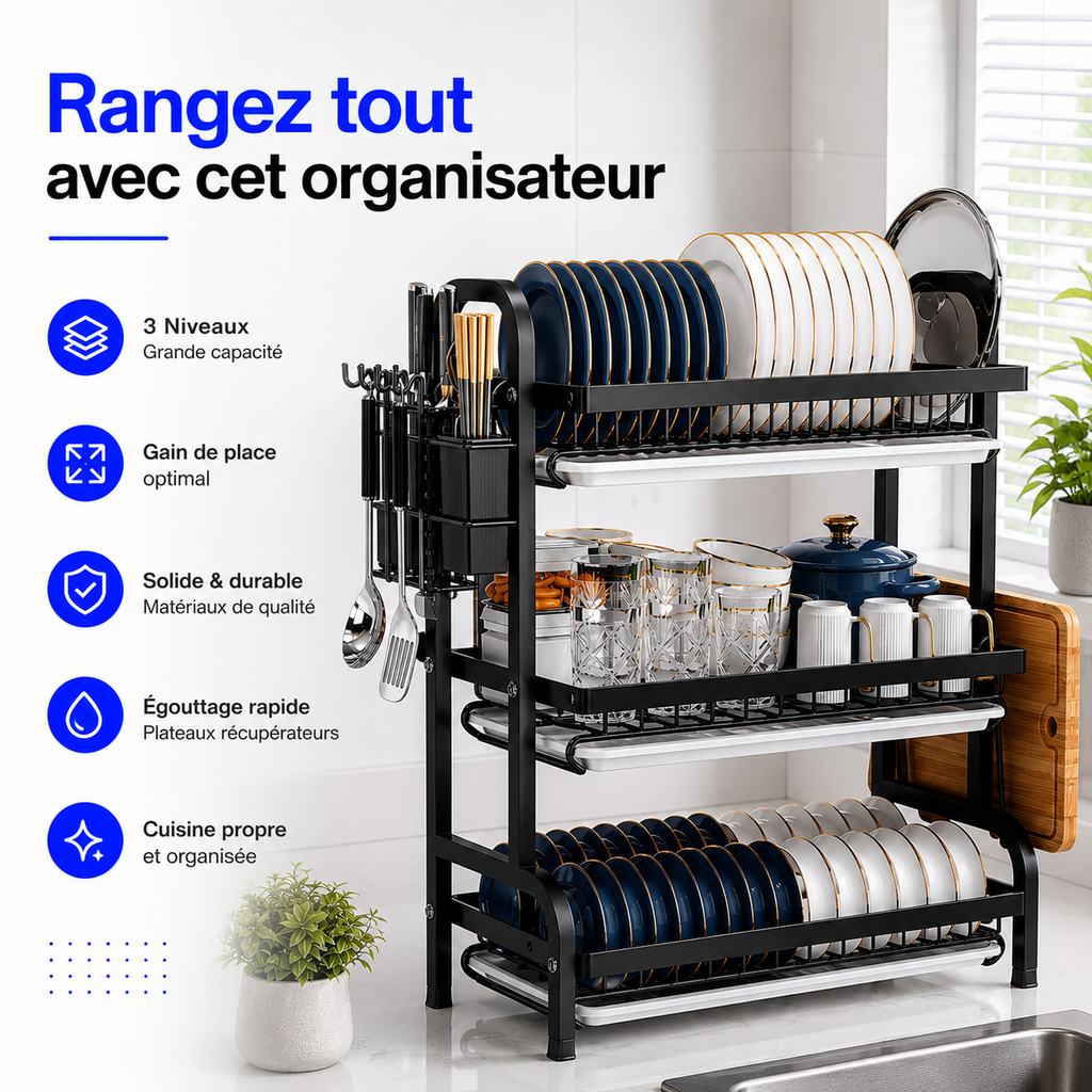 Organiseur Vaisselle Multifonction 3 Niveaux™