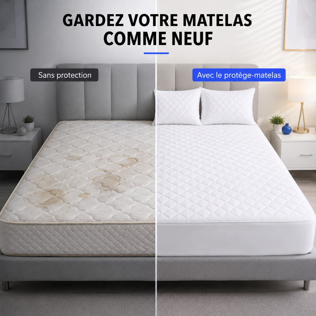 Protège-Matelas Imperméable + 2 Couvre-Oreillers Offerts – Pour lit de 2 Places