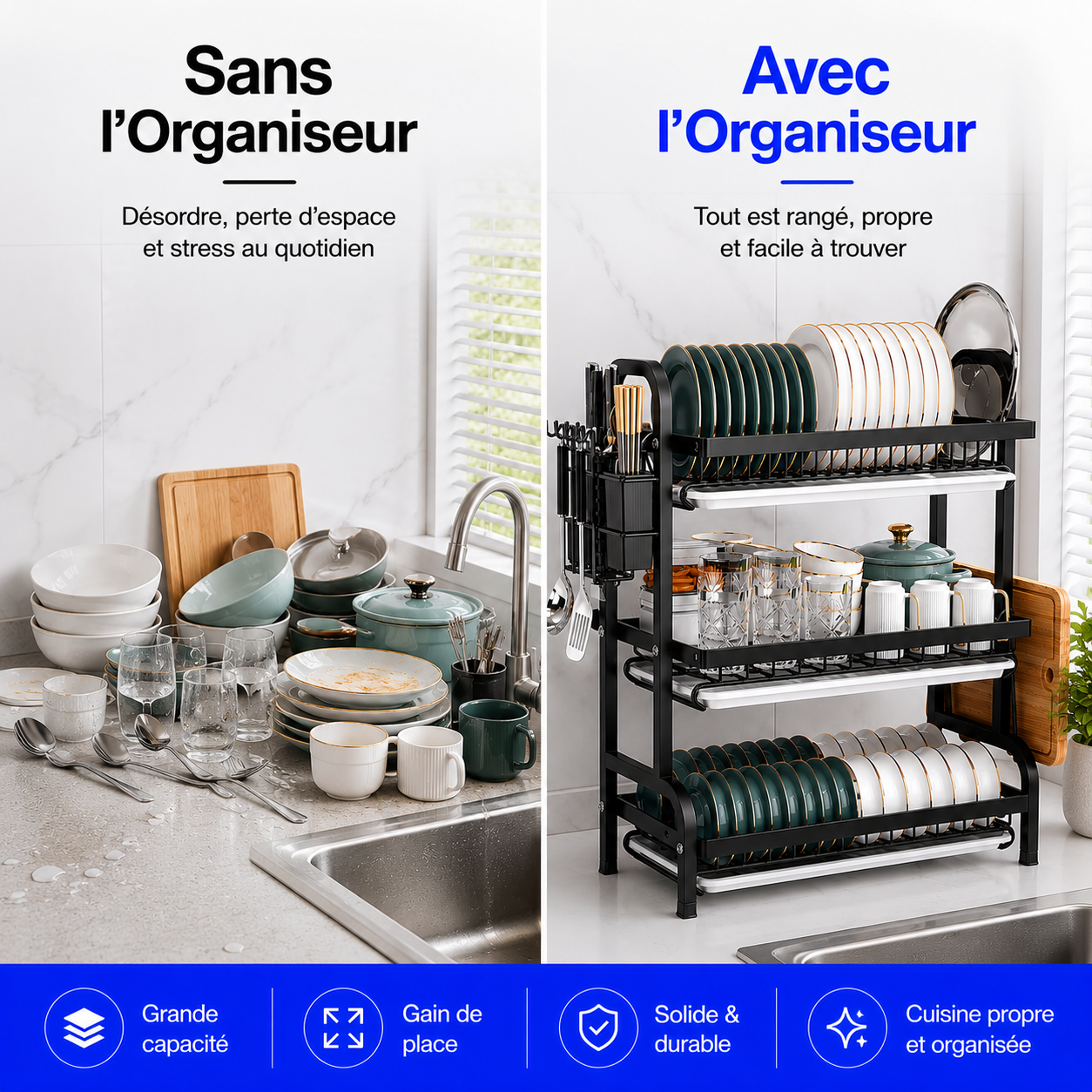 Organiseur Vaisselle Multifonction 3 Niveaux™
