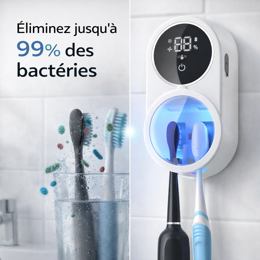 Désinfectant UV Intelligent pour Brosse à Dents – Éliminez jusqu’à 99% des bactéries invisibles
