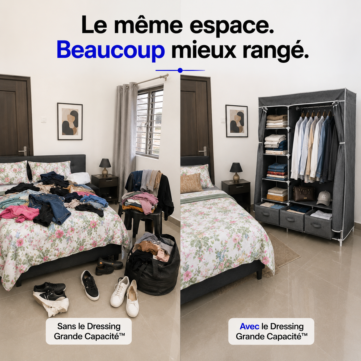 Dressing Grande Capacité™ avec Penderie, Étagères & 3 Tiroirs
