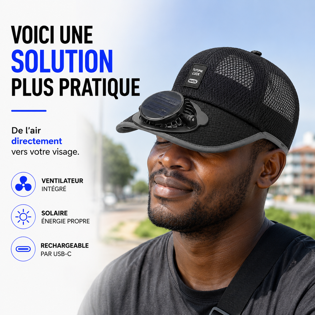 Casquette Anti-Chaleur – avec Ventilateur Solaire Rechargeable™