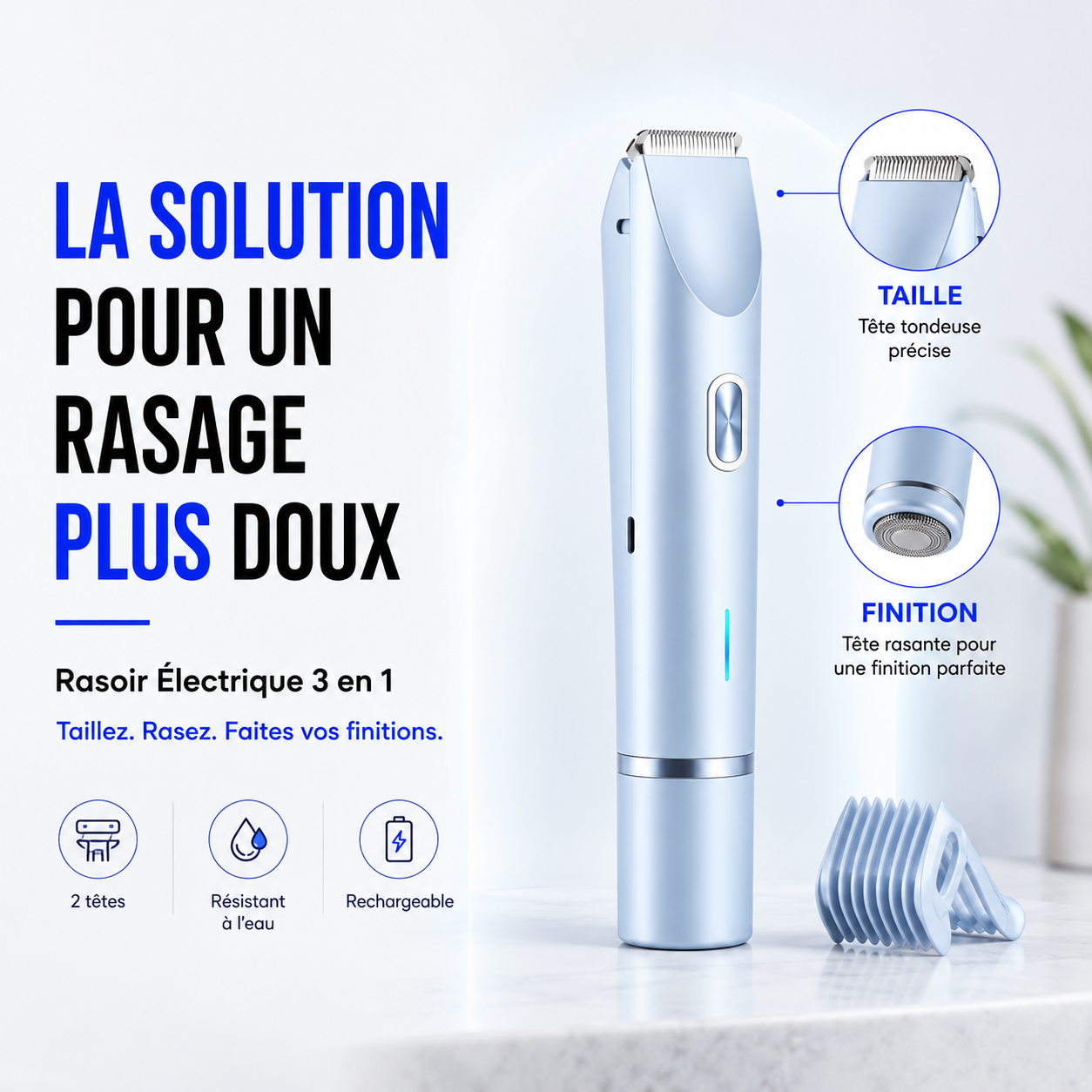 Rasoir Électrique Intime 3 en 1 – Rasage doux, sans douleur, ni irritation