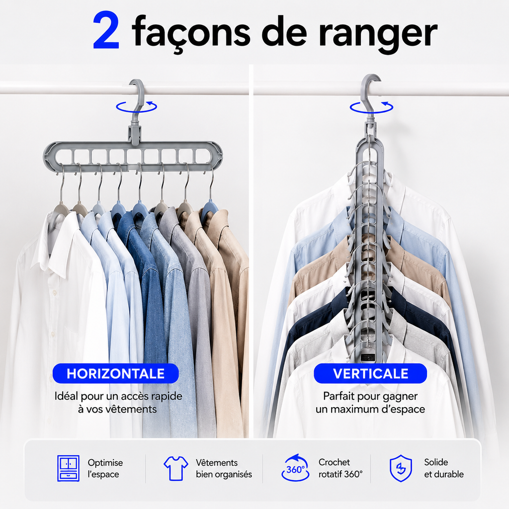 Lot de 05 Cintres Rotatif – Gagnez de l'espace !