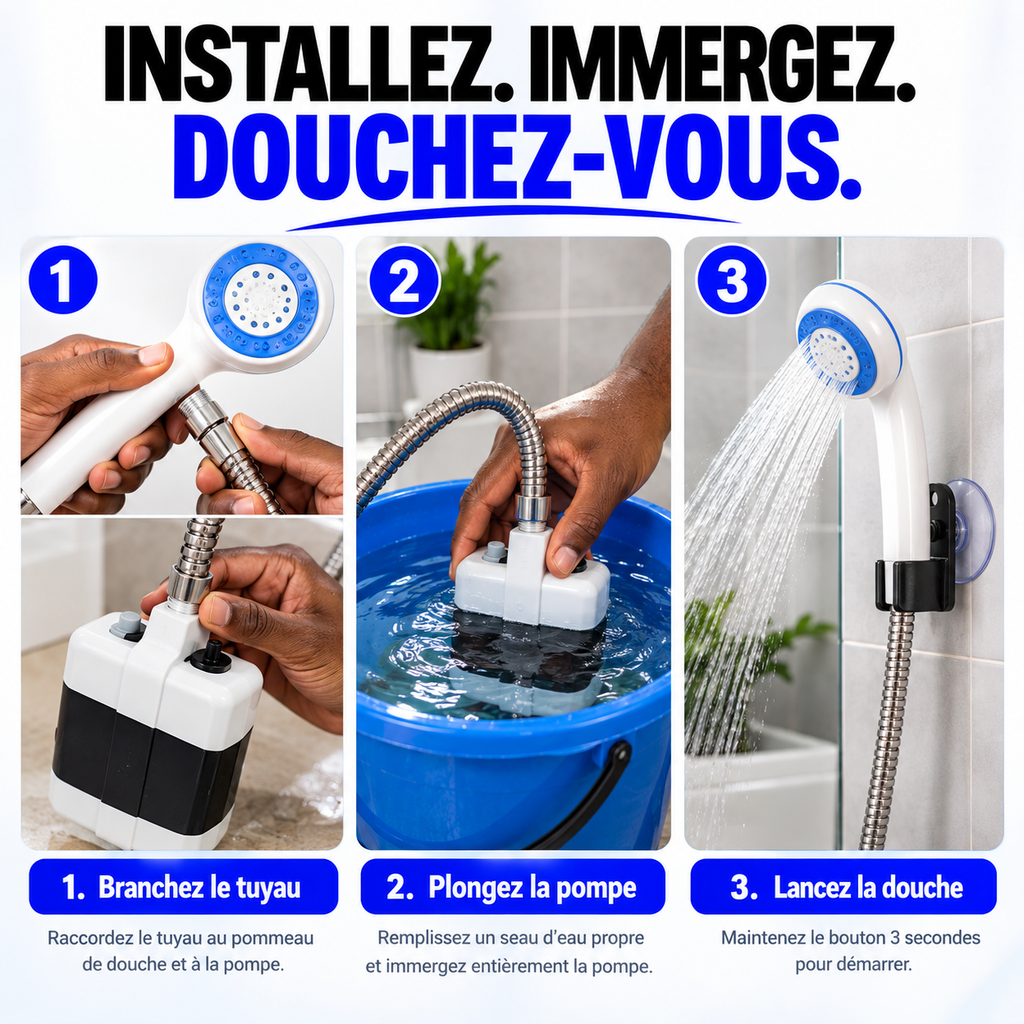Douche Portable Rechargeable™ – Transformez votre seau en douche !