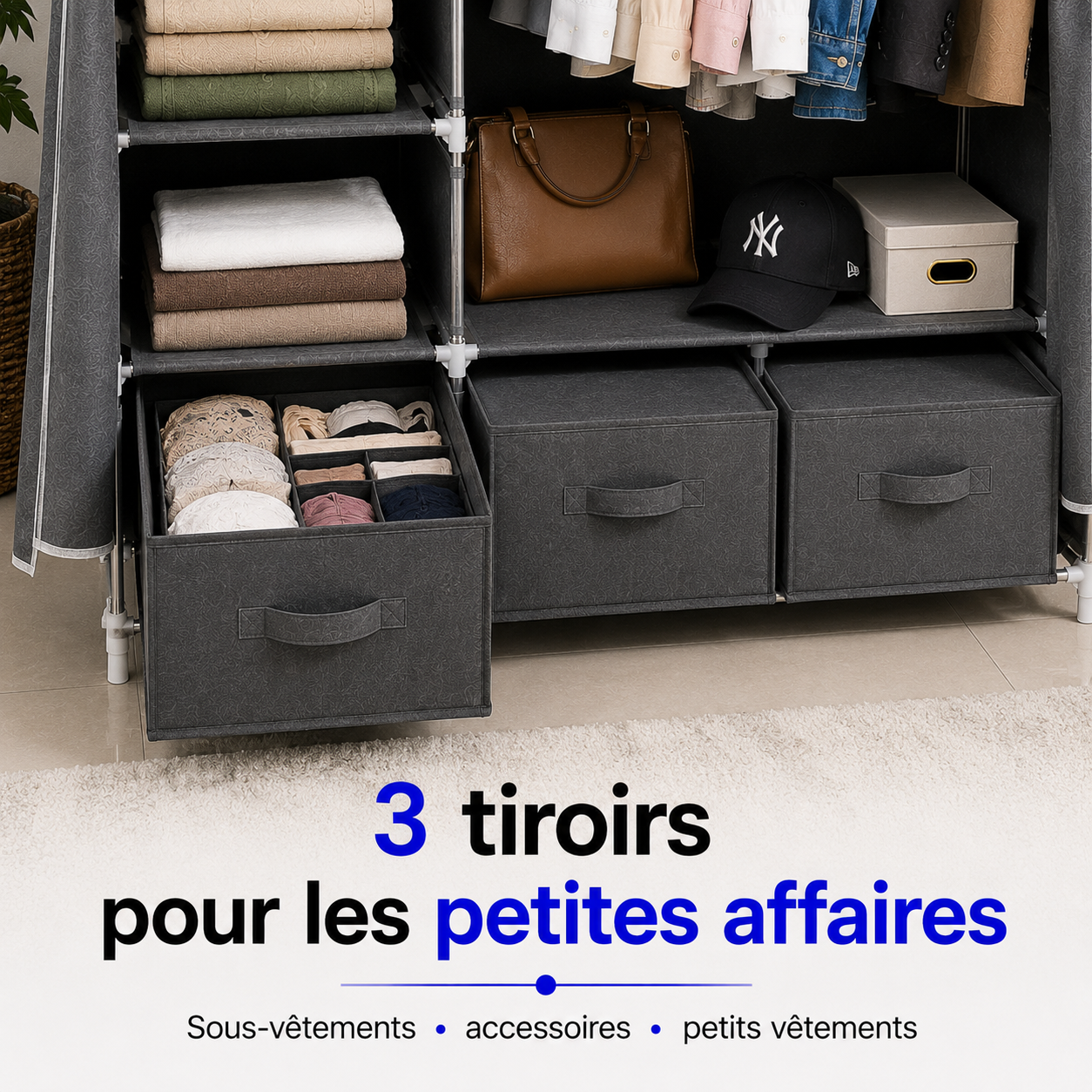 Dressing Grande Capacité™ avec Penderie, Étagères & 3 Tiroirs