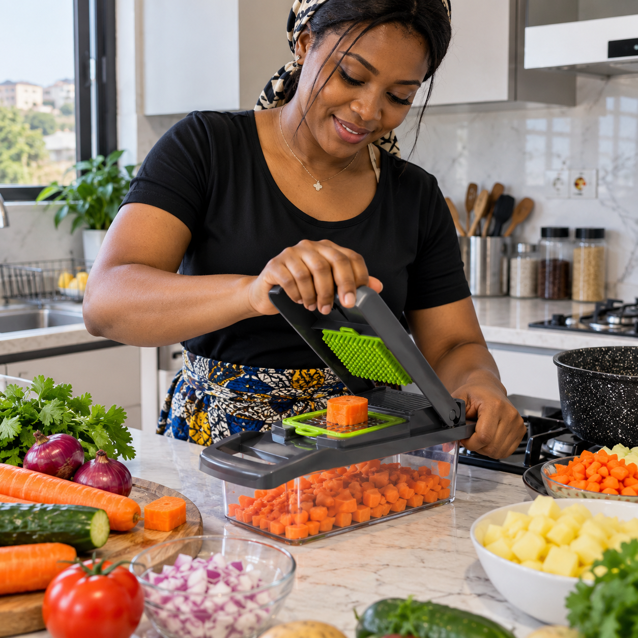 Coupe-Légumes Multifonction™ – Tranche, Râpe & Découpe en Quelques Gestes