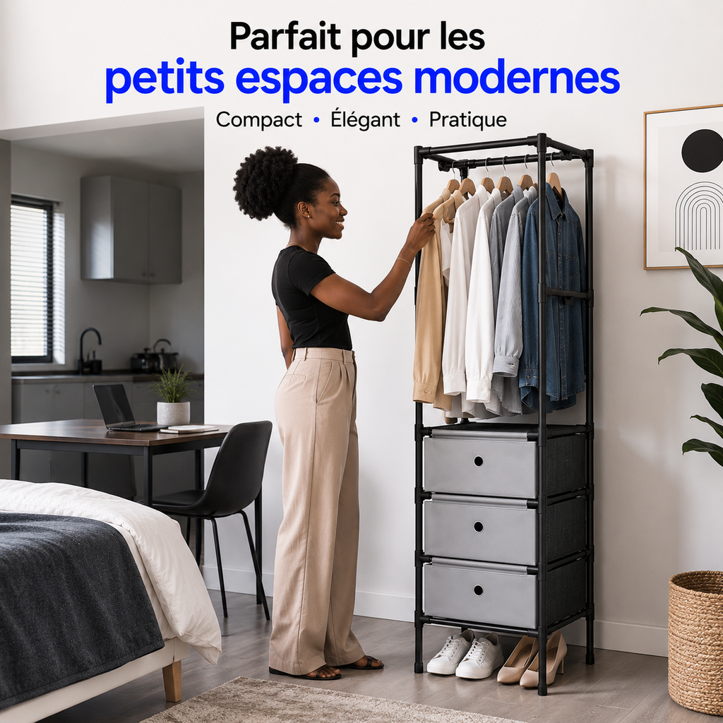 Dressing compact multifonction — Rangez vos vêtements, chaussures, sans encombrer