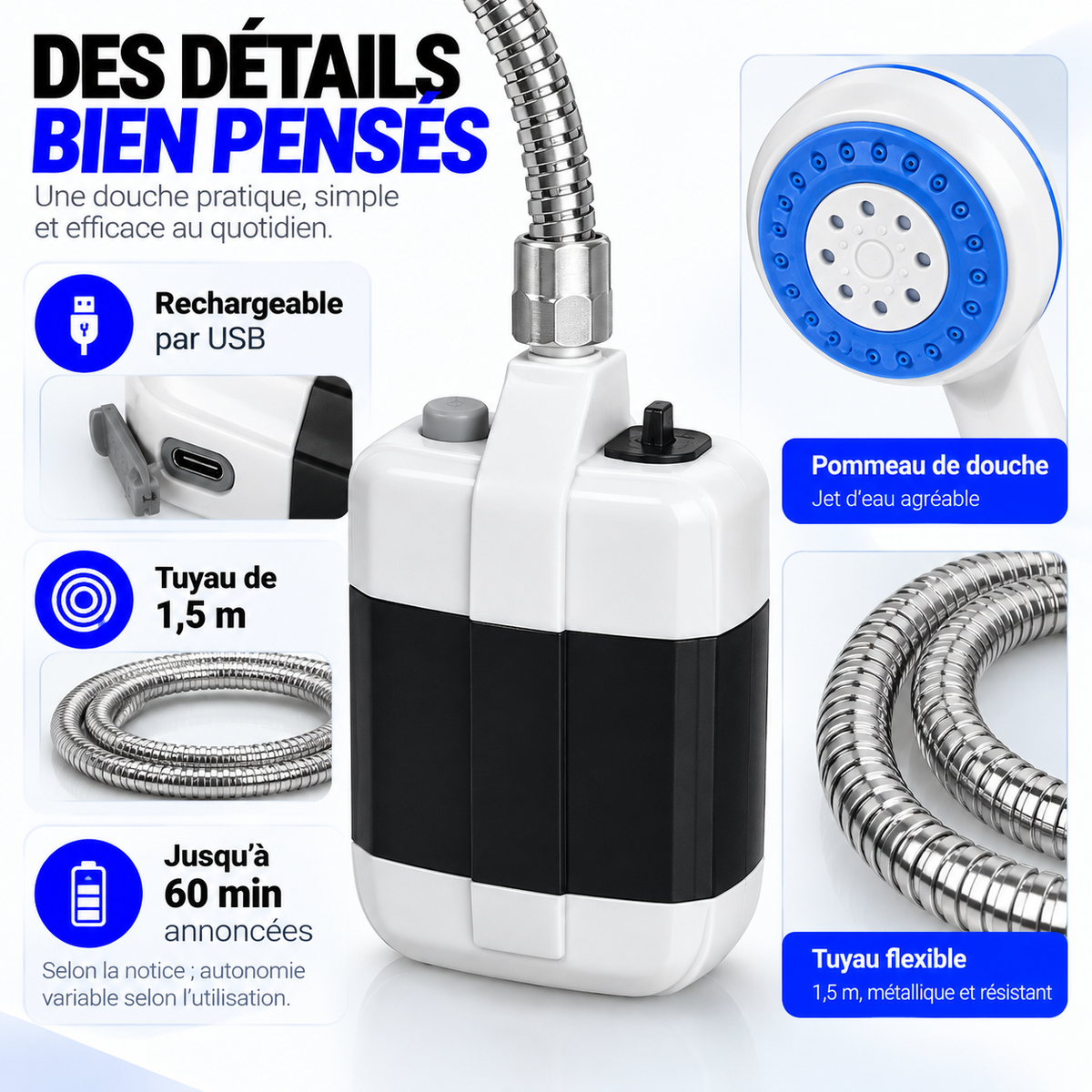 Douche Portable Rechargeable™ – Transformez votre seau en douche !