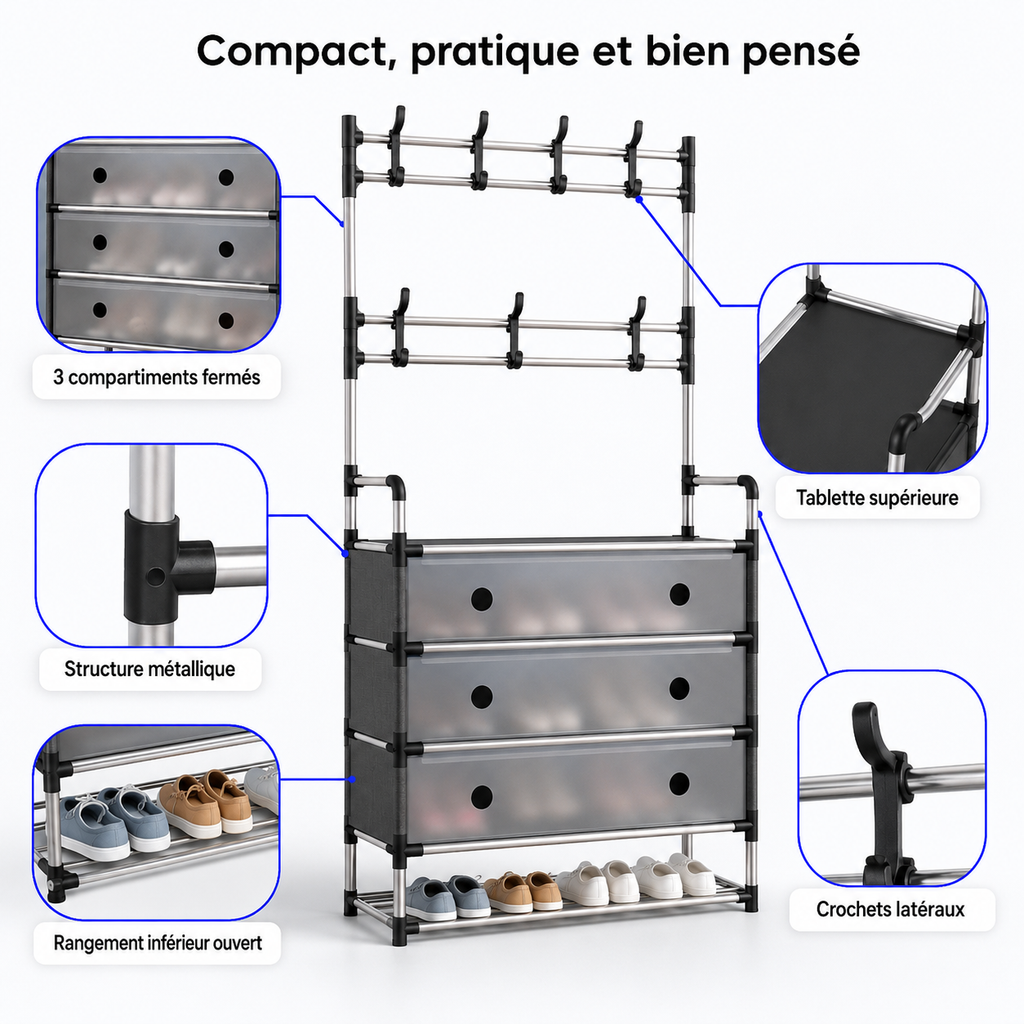 Meuble Multi-Rangement Gain de Place™ – Chaussures, Sacs & Accessoires