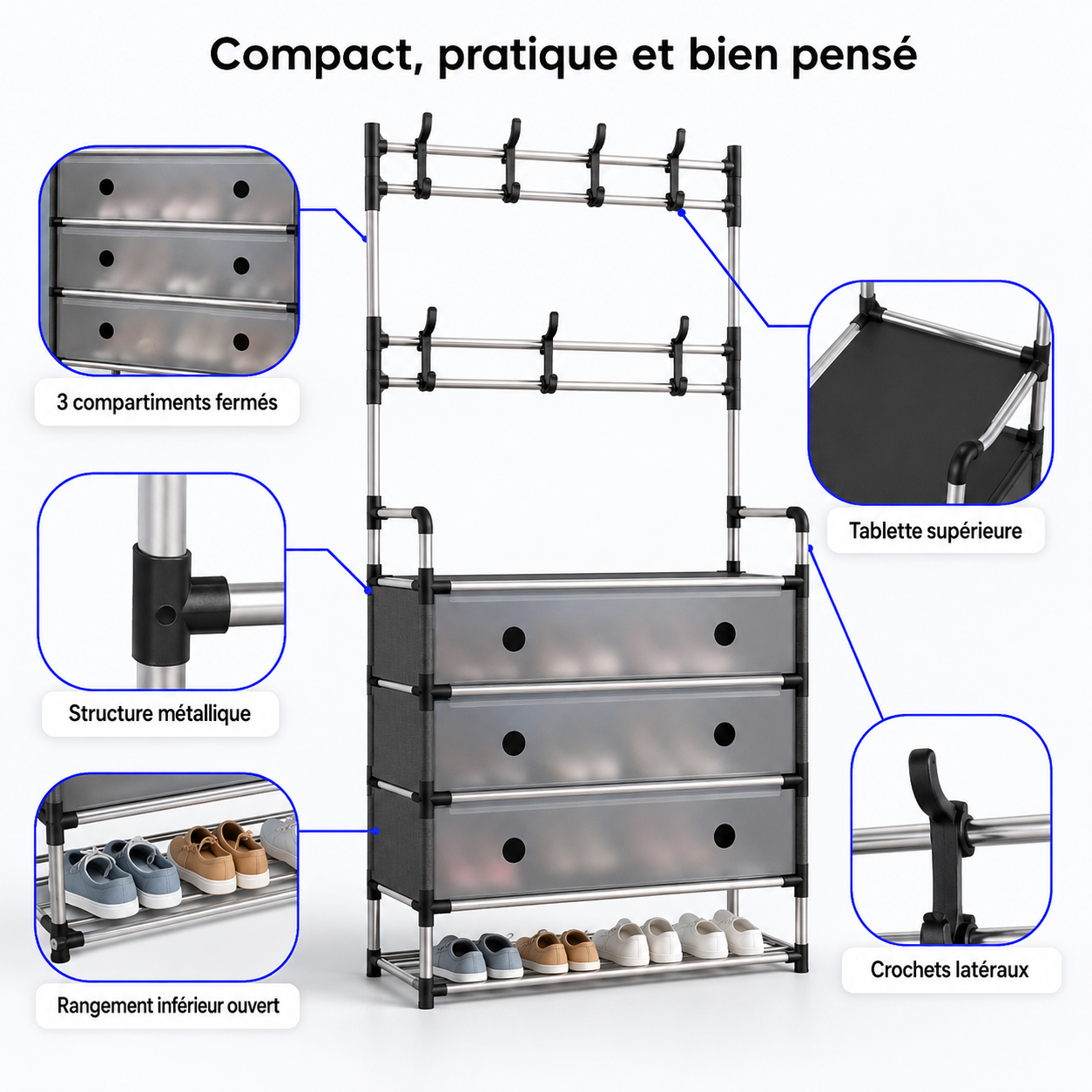 Meuble Multi-Rangement Gain de Place™ – Chaussures, Sacs & Accessoires