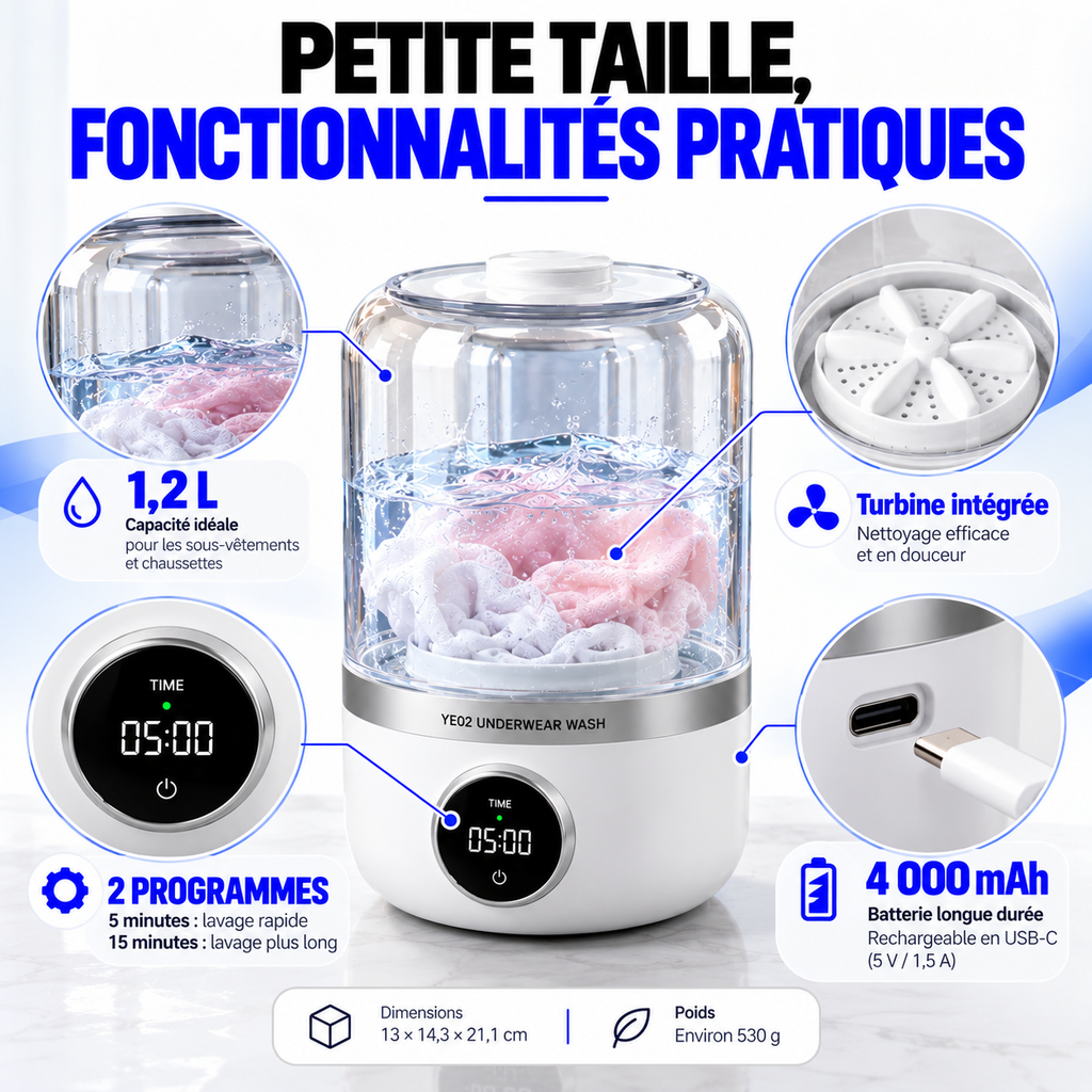 Mini Machine à Laver Portable™ – Lavez vos sous-vêtements sans effort