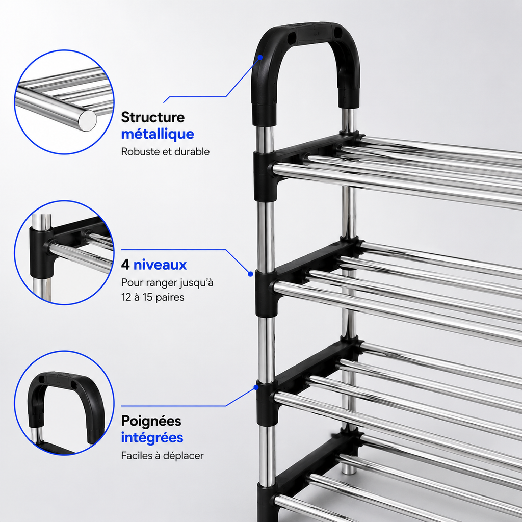 Étagère à Chaussures Gain de Place 4 Niveaux™