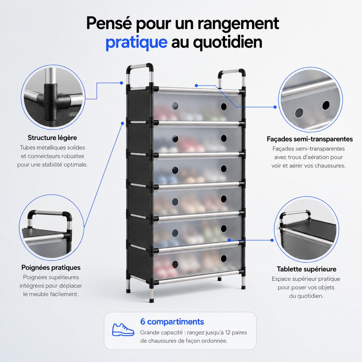 Meuble à Chaussures Gain de Place™ – 6 Compartiments