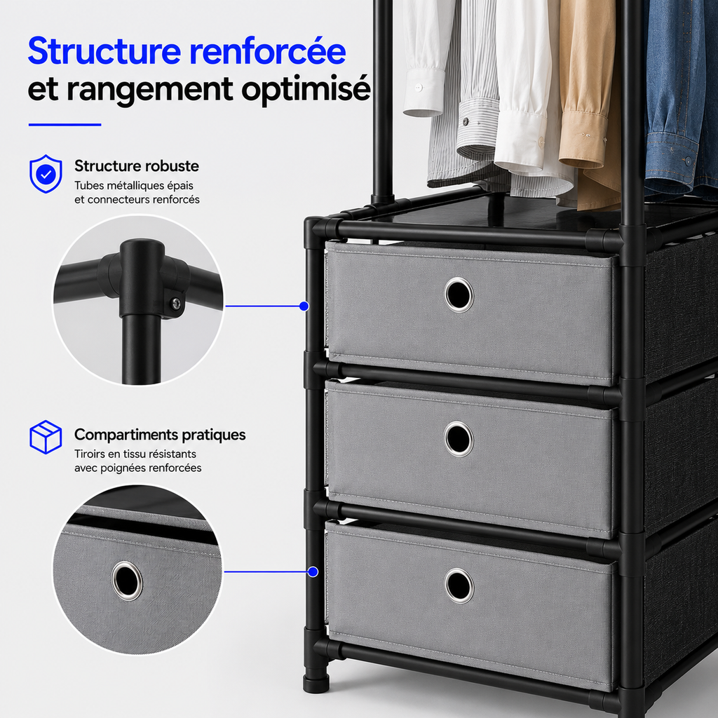 Dressing compact multifonction — Rangez vos vêtements, chaussures, sans encombrer