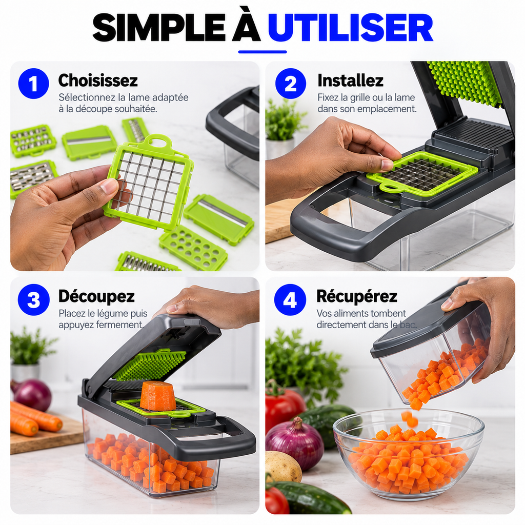 Coupe-Légumes Multifonction™ – Tranche, Râpe & Découpe en Quelques Gestes