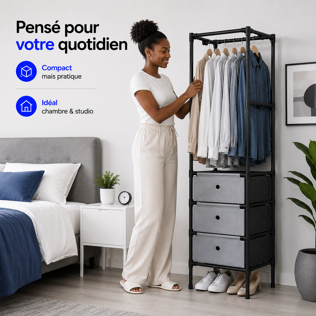 Dressing compact multifonction — Rangez vos vêtements, chaussures, sans encombrer