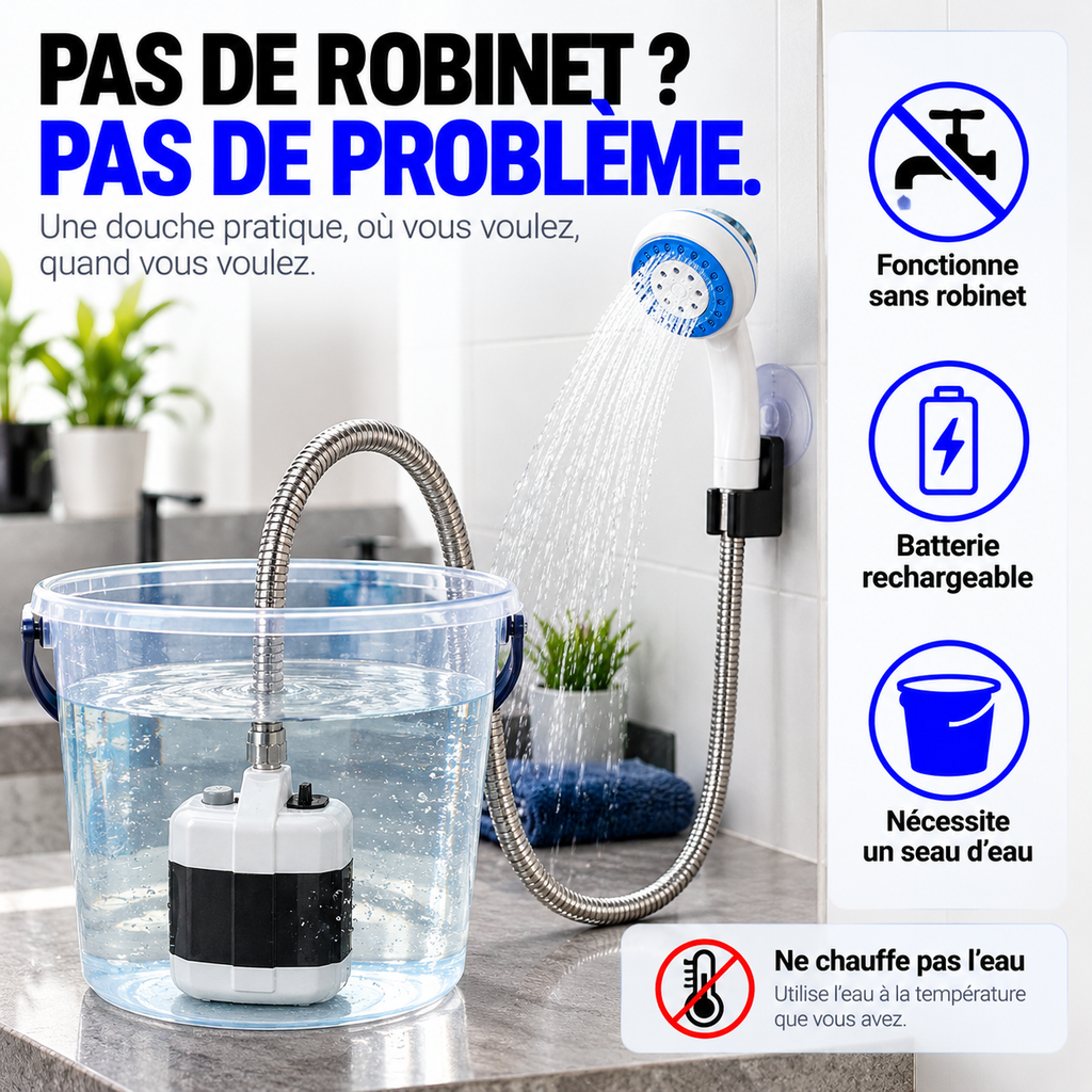 Douche Portable Rechargeable™ – Transformez votre seau en douche !