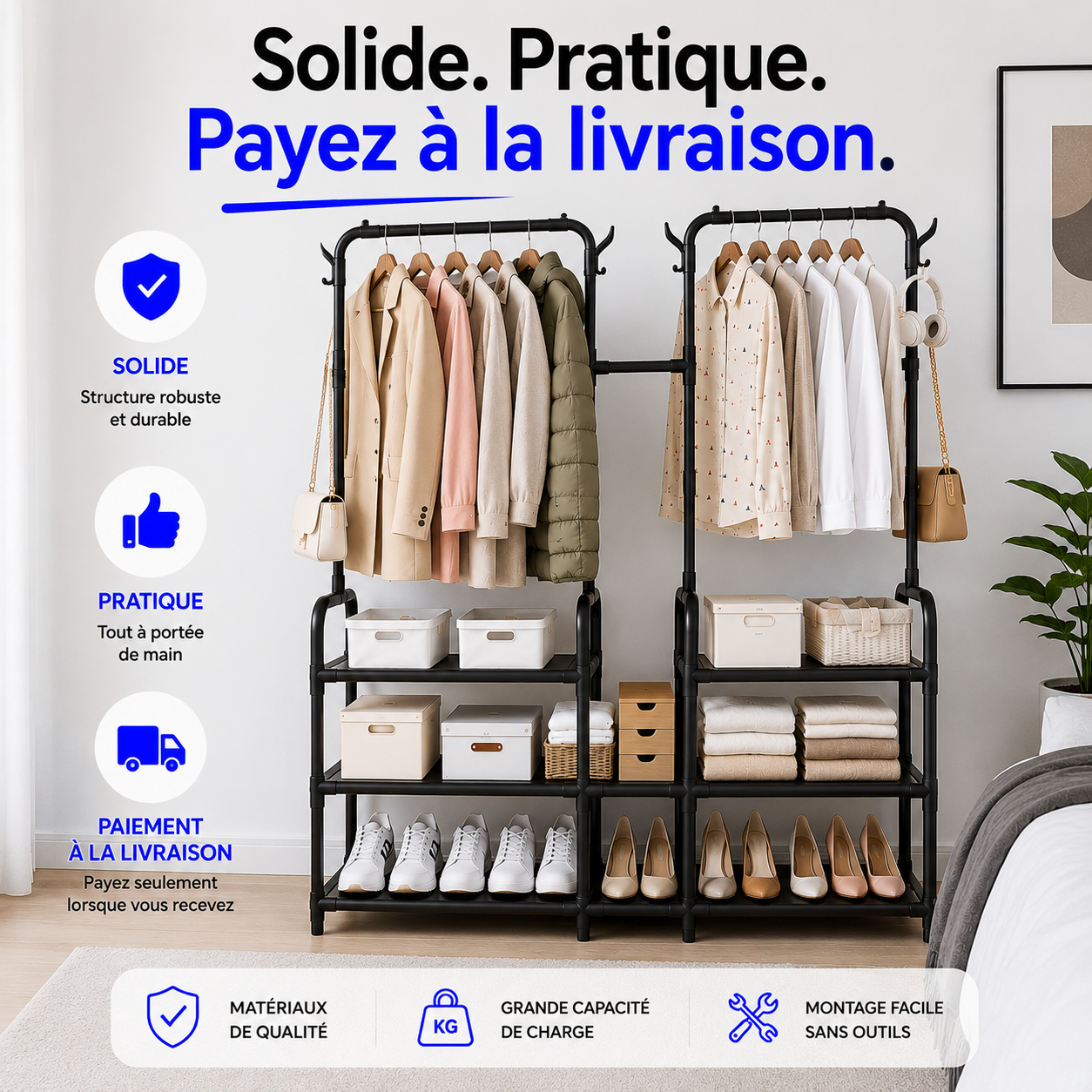 Dressing 3-en-1 | Rangez vêtements, chaussures et accessoires facilement