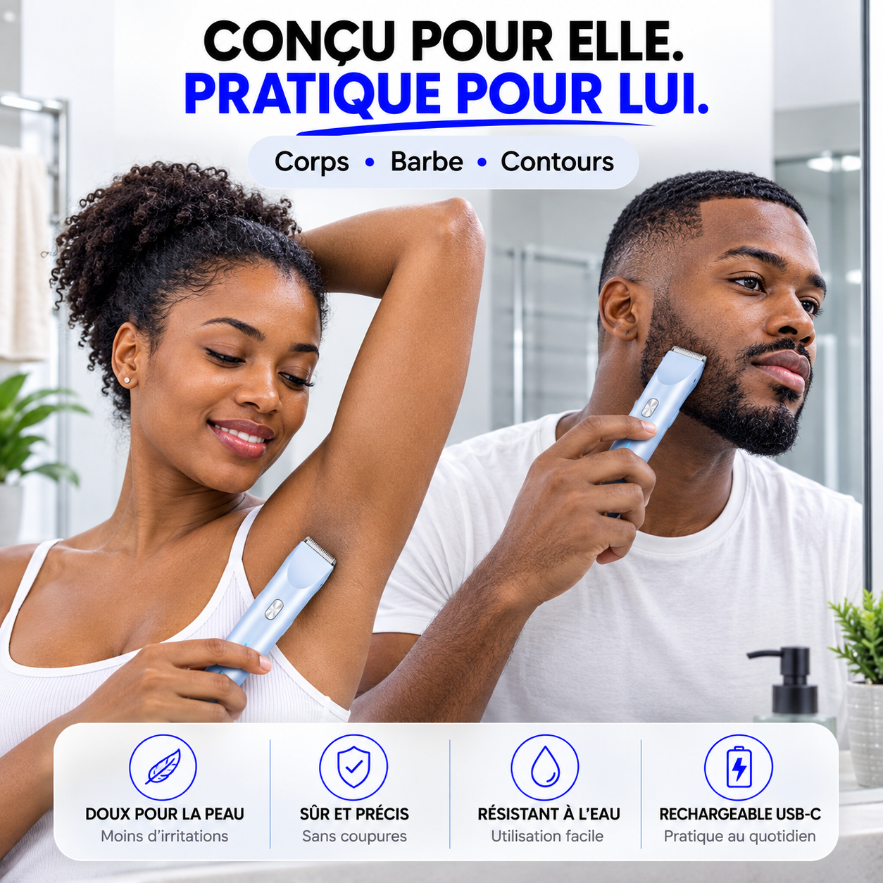 Rasoir Électrique Intime 3 en 1 – Rasage doux, sans douleur, ni irritation
