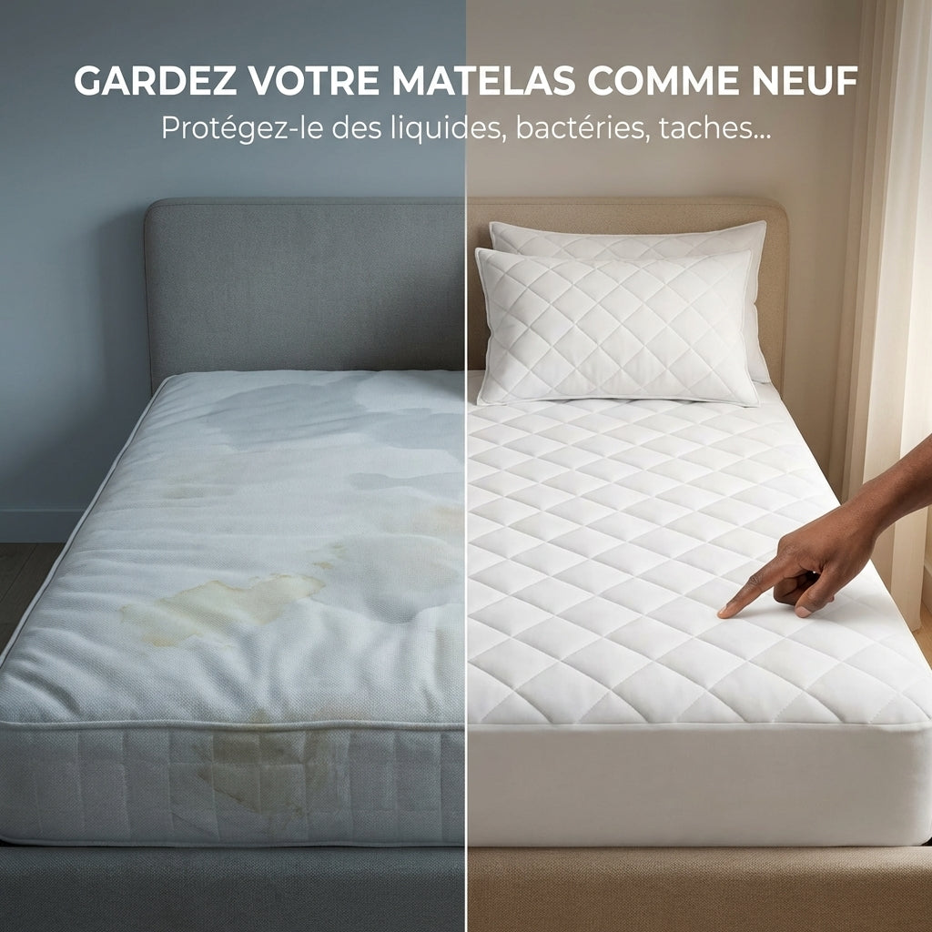 Protège-Matelas Imperméable 2 Places + 2 Couvre-Oreillers Offerts